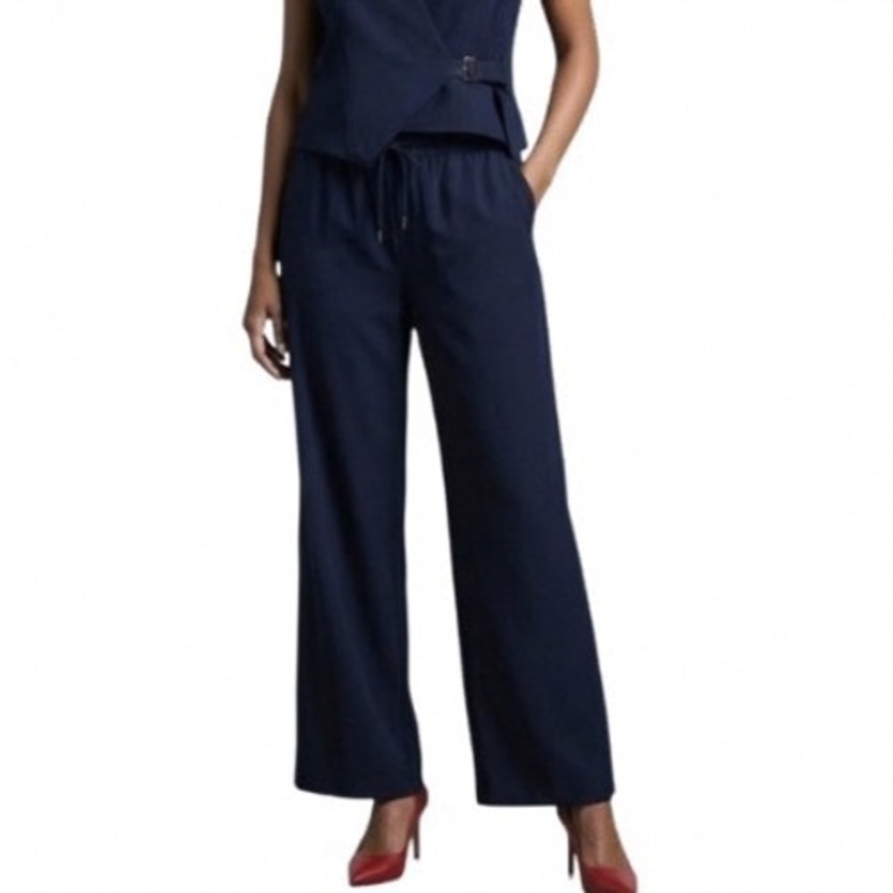 Christian Lacroix Womens Navy Blue Wide Leg Drawstring Trousers Pants Size M